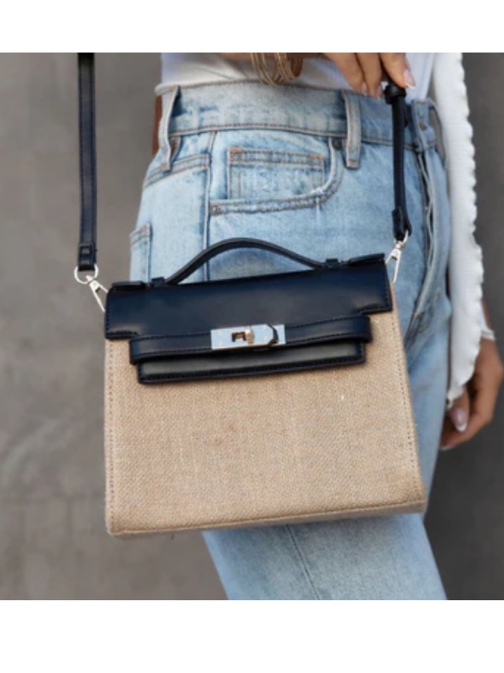 VICI Dorit Burlap Top Handle Crossbody Bag - Black/Natural